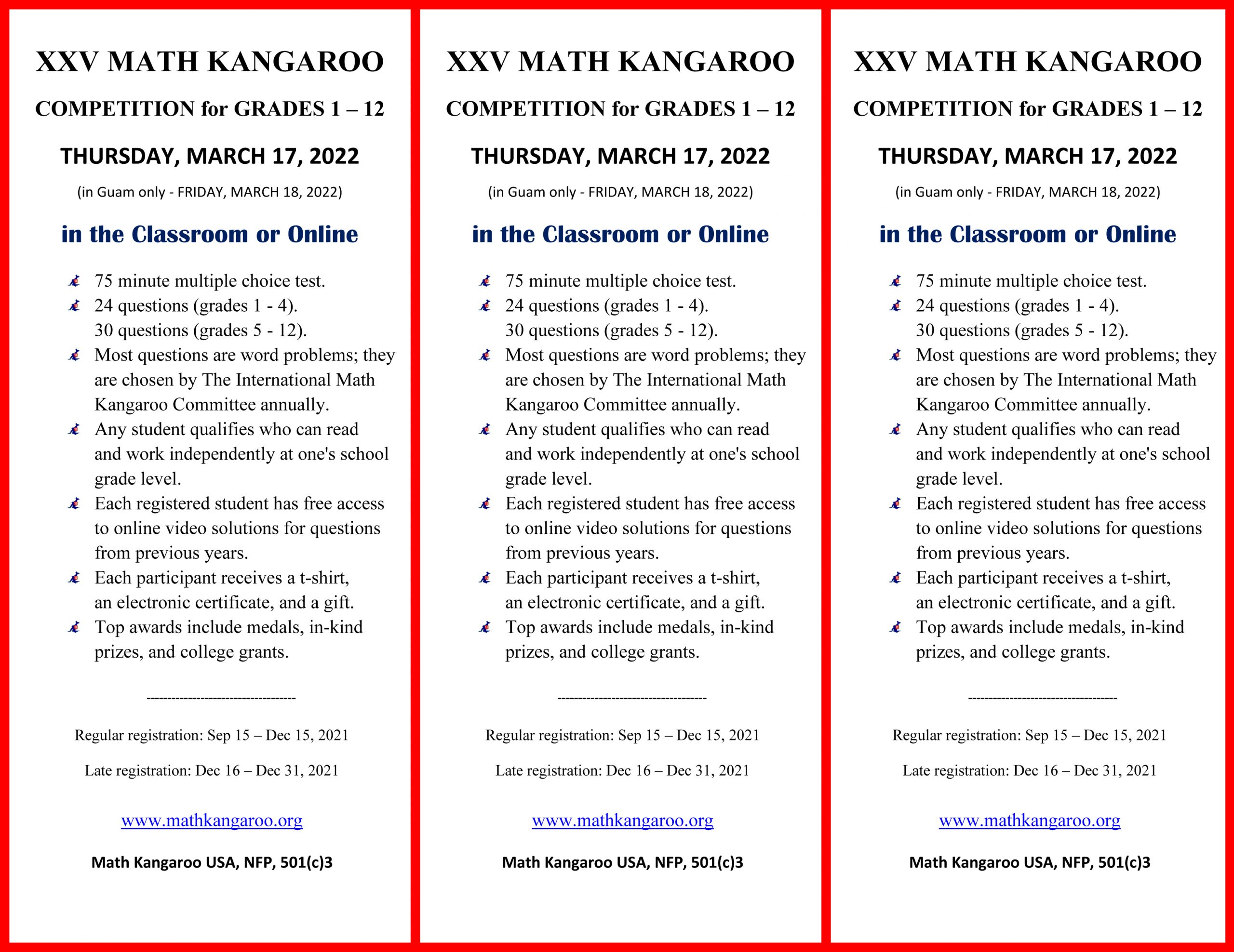 Math Kangaroo Posters and Flyers for Promoting the Contest