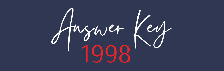 Graphic with the text 'Answer Key' in white script and the year 1998 in red on a dark blue background.