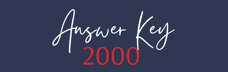 Dark blue background with white cursive 'Answer Key' and red '2000' text beneath.