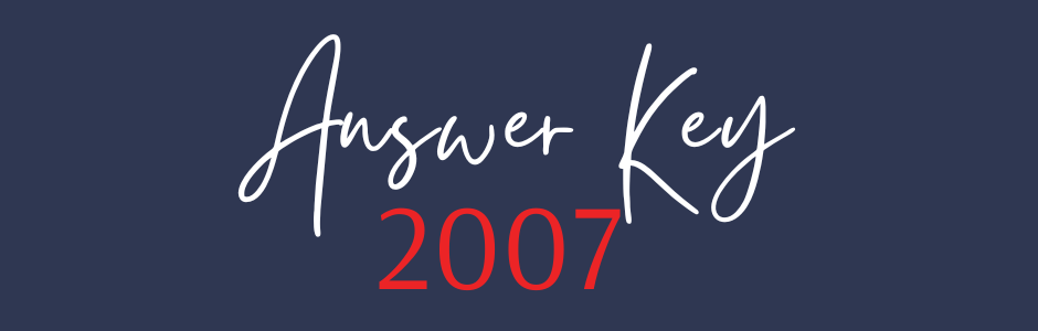 White handwritten 'Answer Key' with red '2007' on a dark blue background, like a title card.
