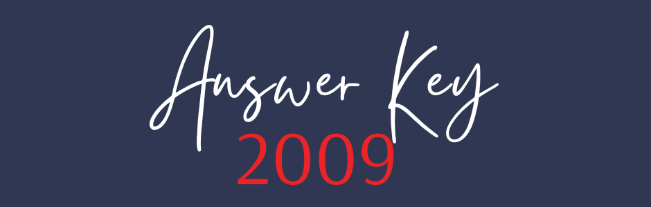 Handwritten-style text reading 'Answer Key' in white with a red '2009' on a dark blue background (banner style).