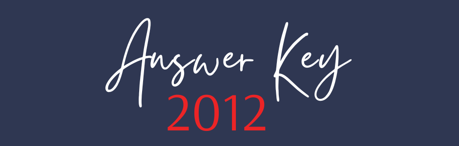 Title card reading 'Answer Key' in white cursive with a red '2012' on a dark blue background.