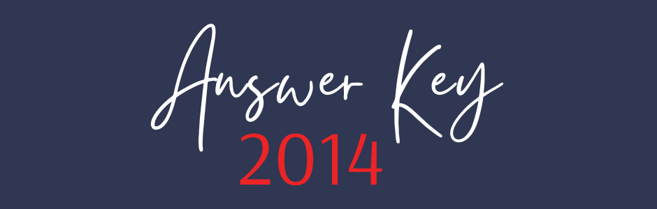 Title card reading 'Answer Key' in white cursive on a dark blue background with the year 2014 in red.