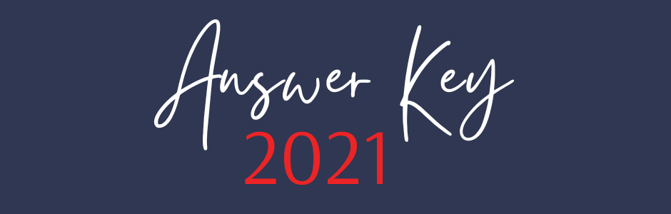 White handwritten text 'Answer Key' with red '2021' on a dark blue background (title image).