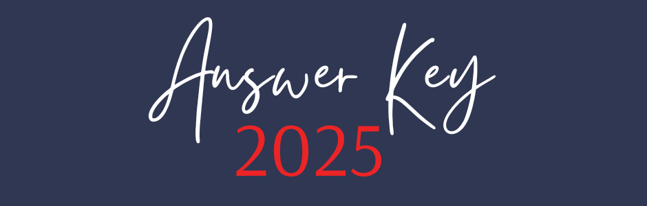 Answer Key 2025 in white cursive text with red 2025 on a dark blue background (banner heading)