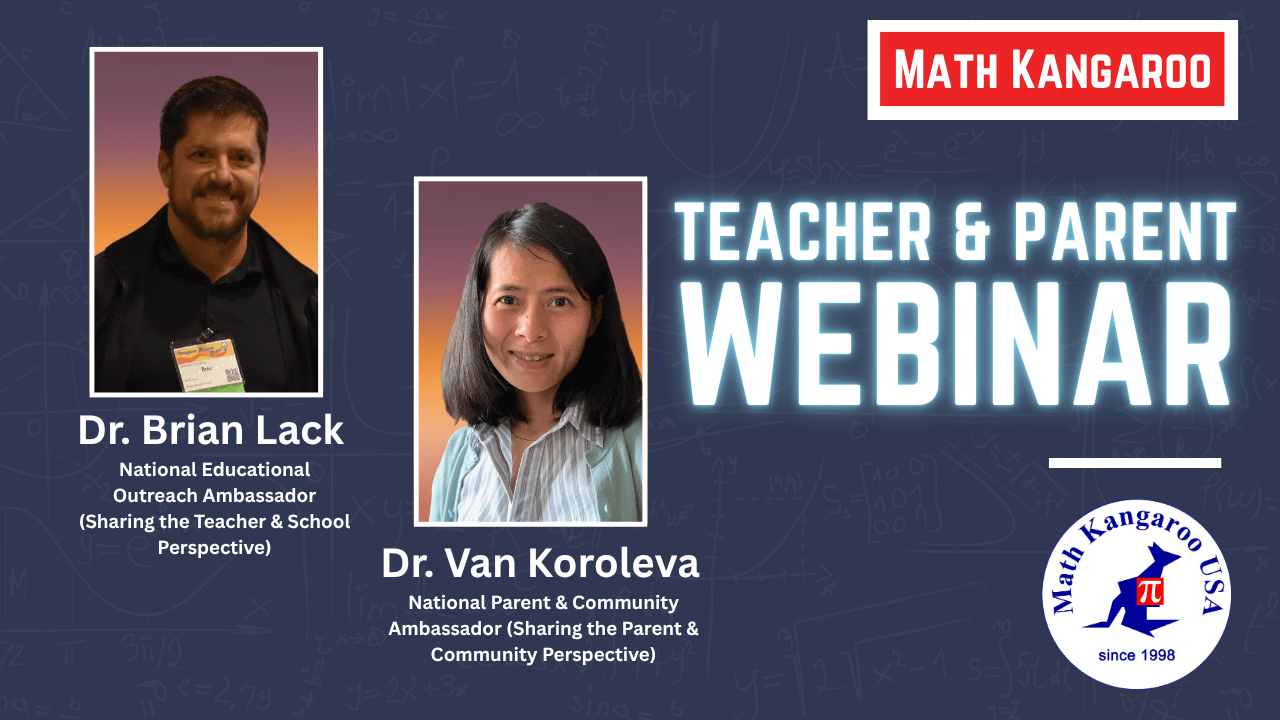 Math Kangaroo webinar banner with speakers Dr. Brian Lack and Dr. Van Koroleva.