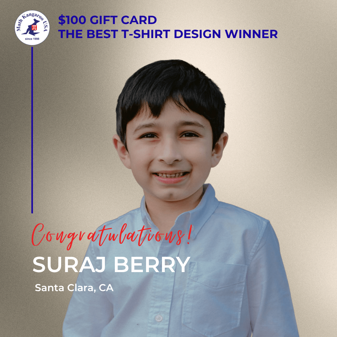 Celebration banner announcing Suraj Berry as the $100 gift card winner for best T-shirt design, with logo on left and beige gradient background."