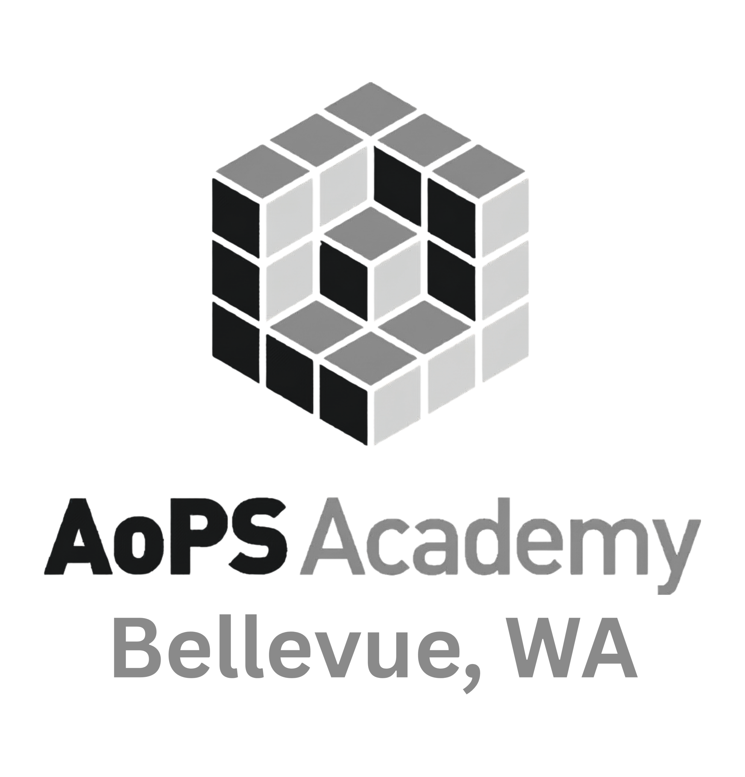 AoPS WA AoPS Academy logo featuring a 3D grey-and-black cube with the text 'AoPS Academy Bellevue, WA' beneath.