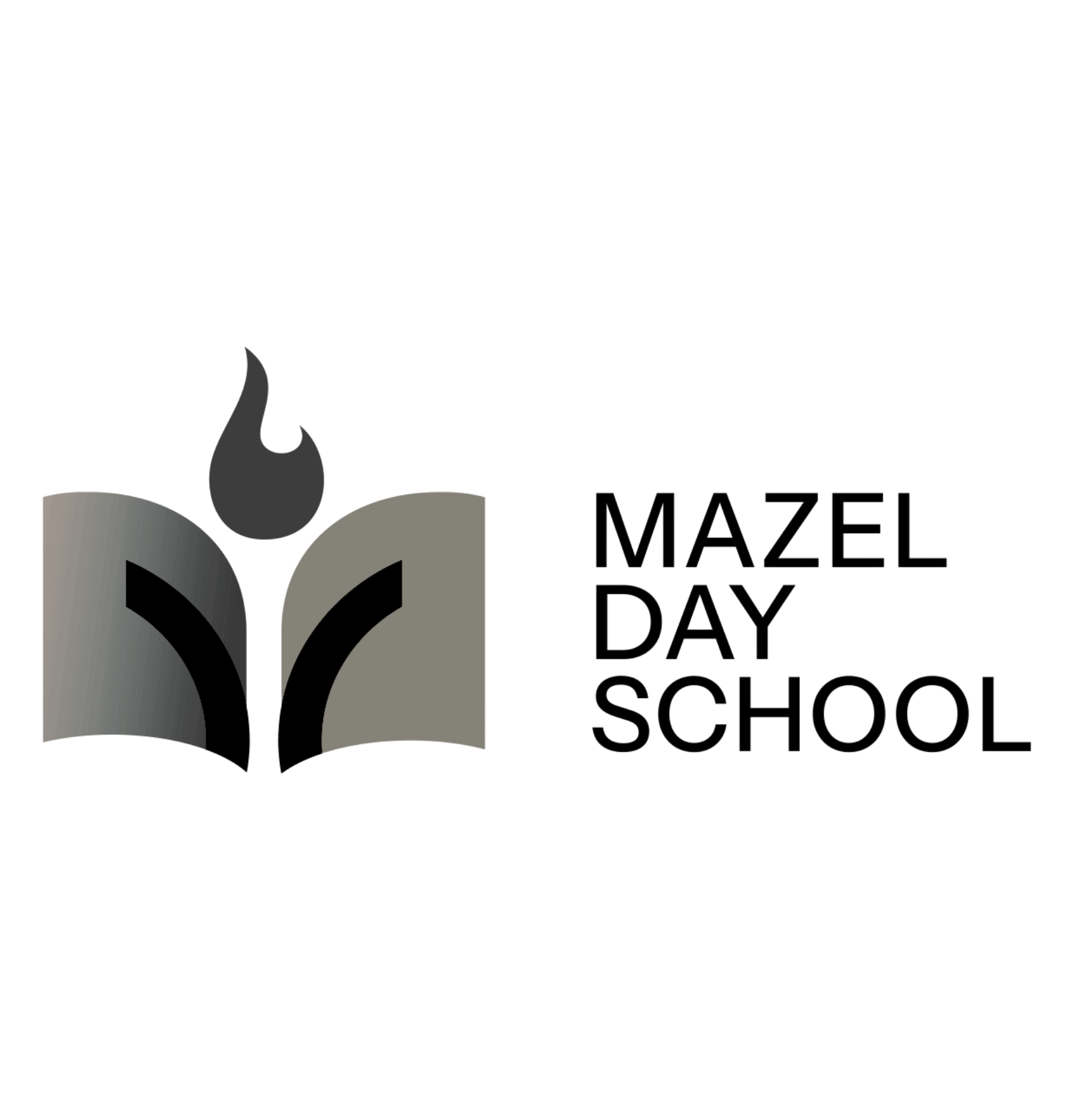 Mazel Abstract logo fragment: a dark flame above two gradient, leaf-like curves on a black background.