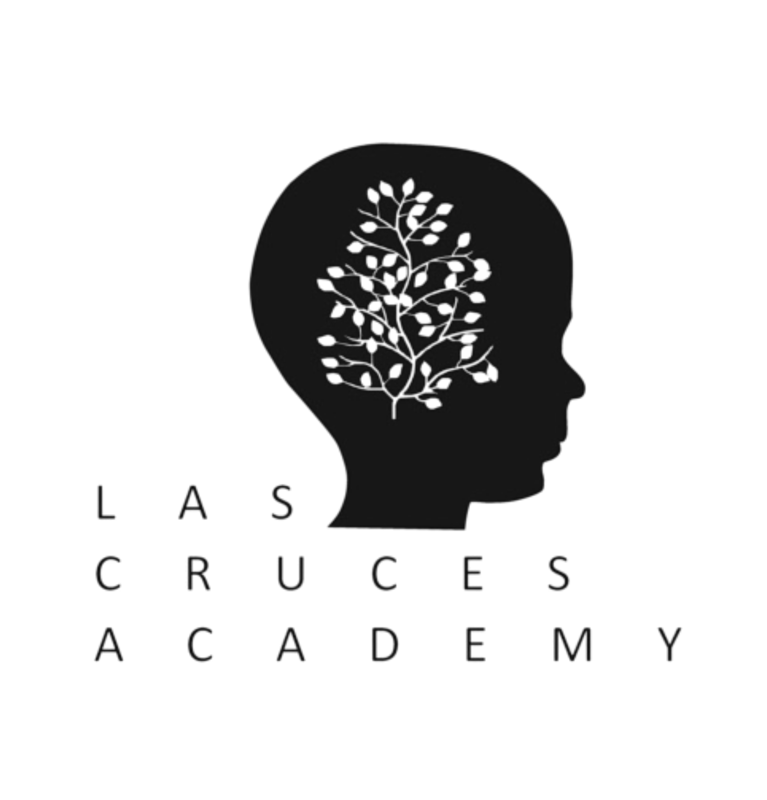 2 (2) Profile silhouette of a head in black with a tree motif inside the skull, likely a logo element for Las Cruces Academy